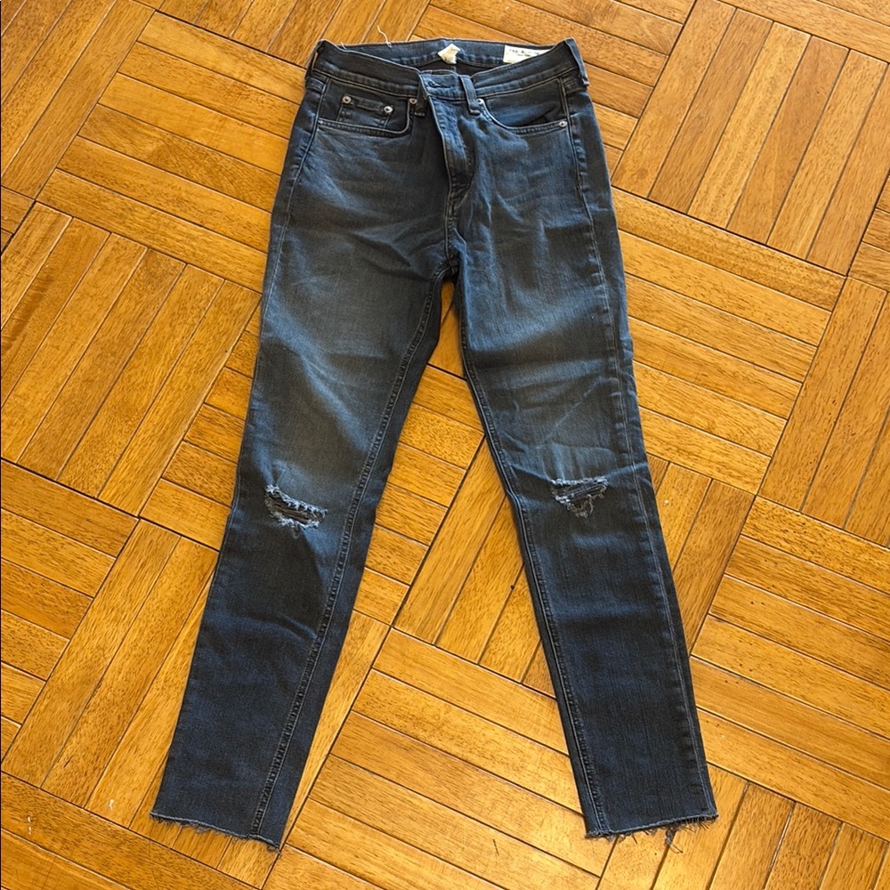 rag & bone Blue Skinny Jeans with Distressed Details
